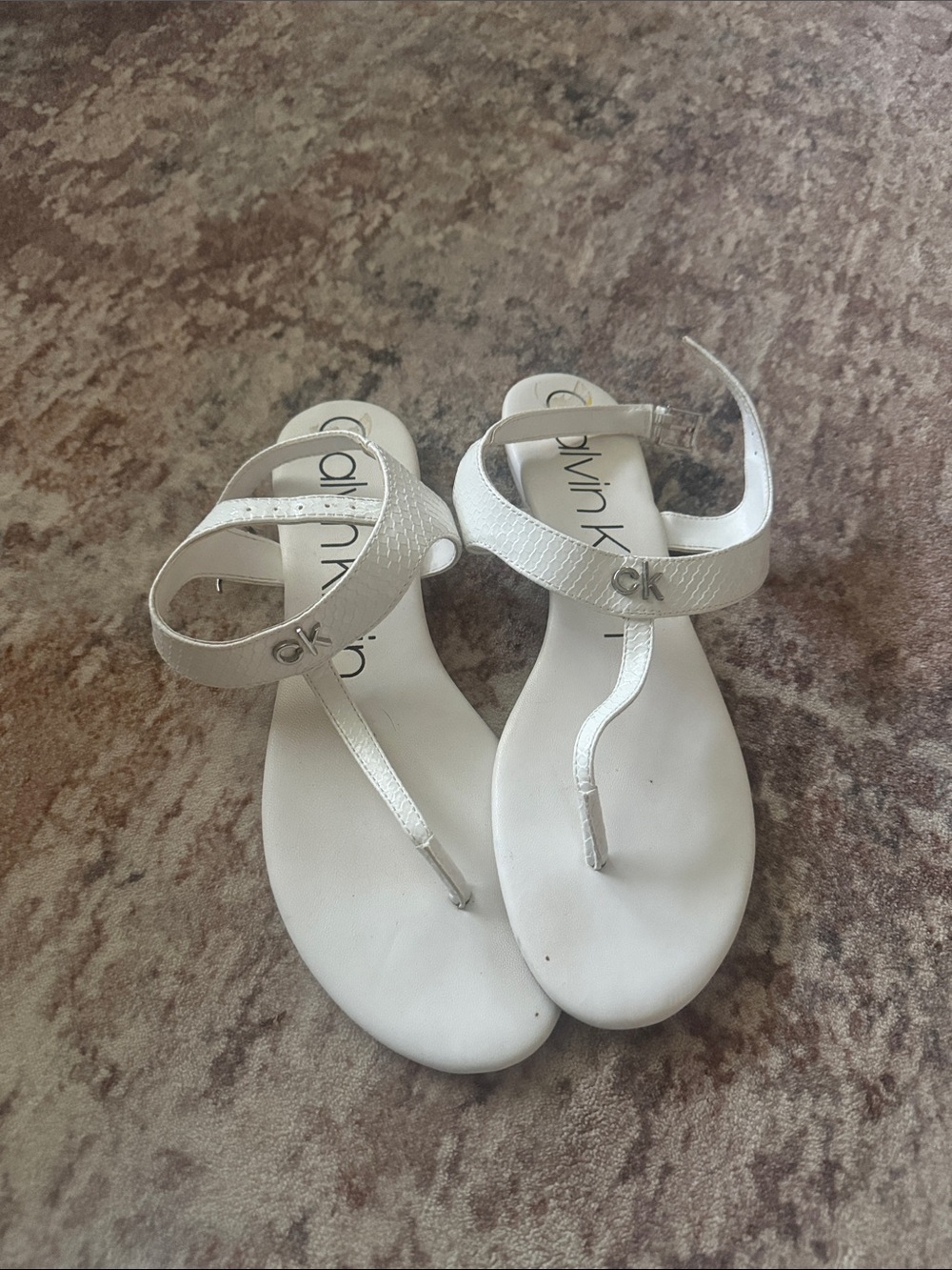 Calvin Klein White T-Strap Ankle Sandals
